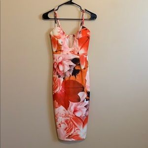 Floral plunge midi dress